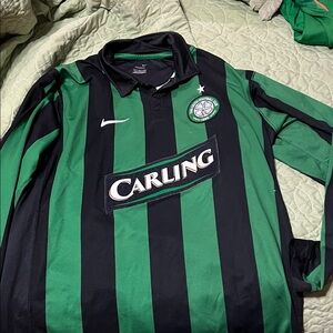 Nike Black and Green Striped Soccer Jersey
